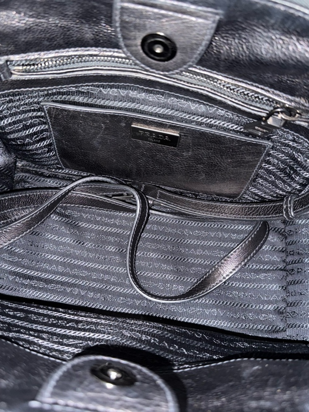 Prada Navy and Black Leather Top-Handle Tote - Picture 5 of 11